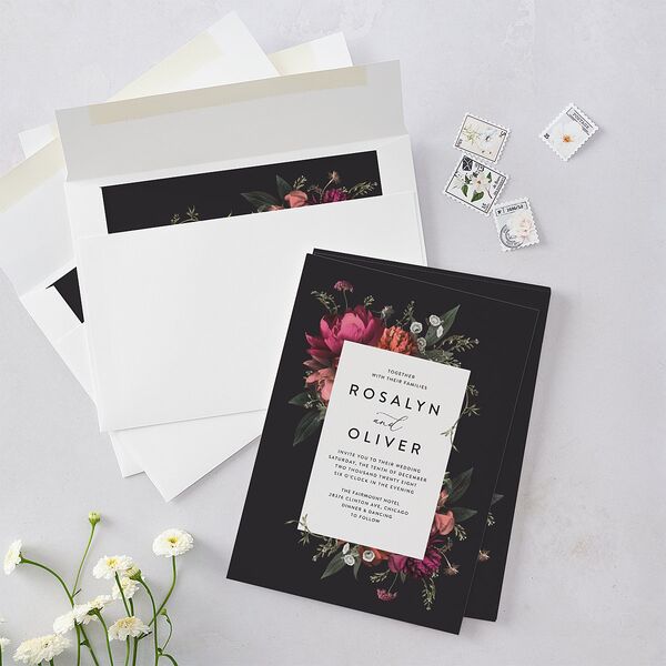Blooming Botanical Wedding Invitations Midnight Signature Blank No Standard