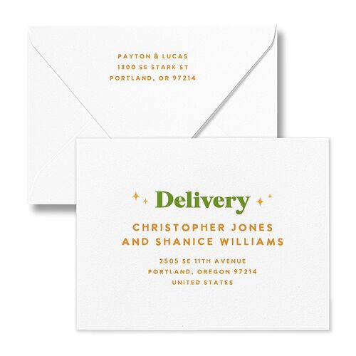 Colorful Retro Stripes Thank You Card Euro Envelopes White Sea Foam Both Recipient and Return Addresses Luxe Signature