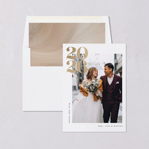 Bold Year Holiday Cards Gold Pure White Signature Blank