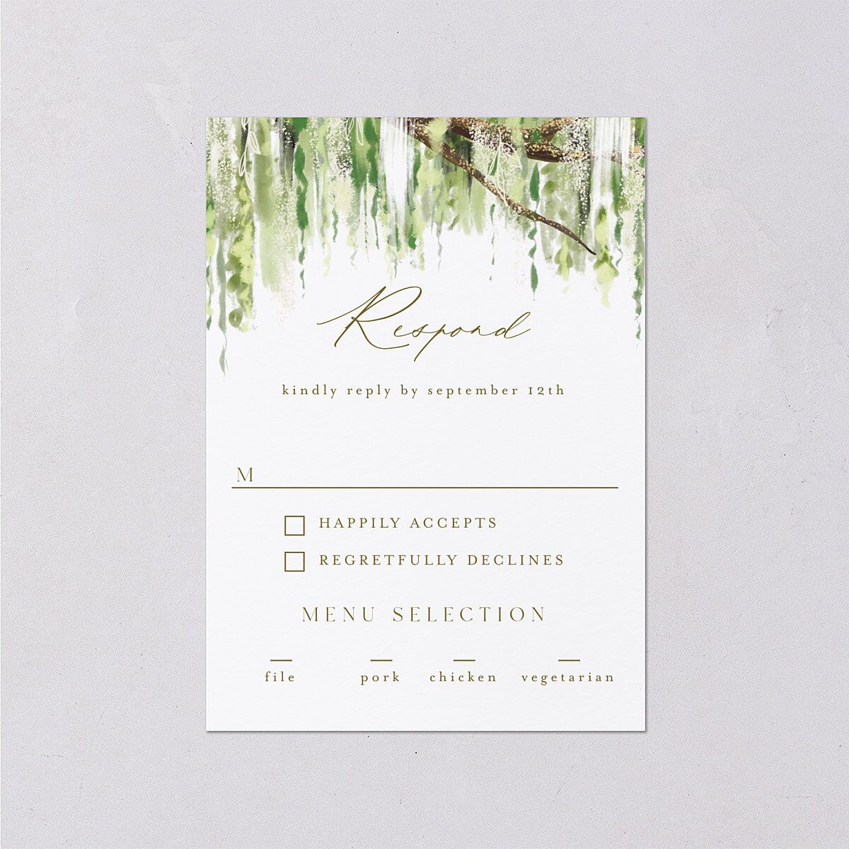 Southern Spanish Moss Wedding Response Cards Pure White Signature Standard