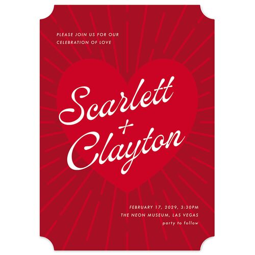 Modern Retro Hearts Wedding Invitations Ruby Signature Blank No Ticket
