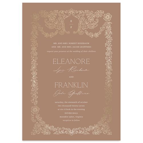 Baroque Border Wedding Invitations Gold Espresso Signature Blank No Standard