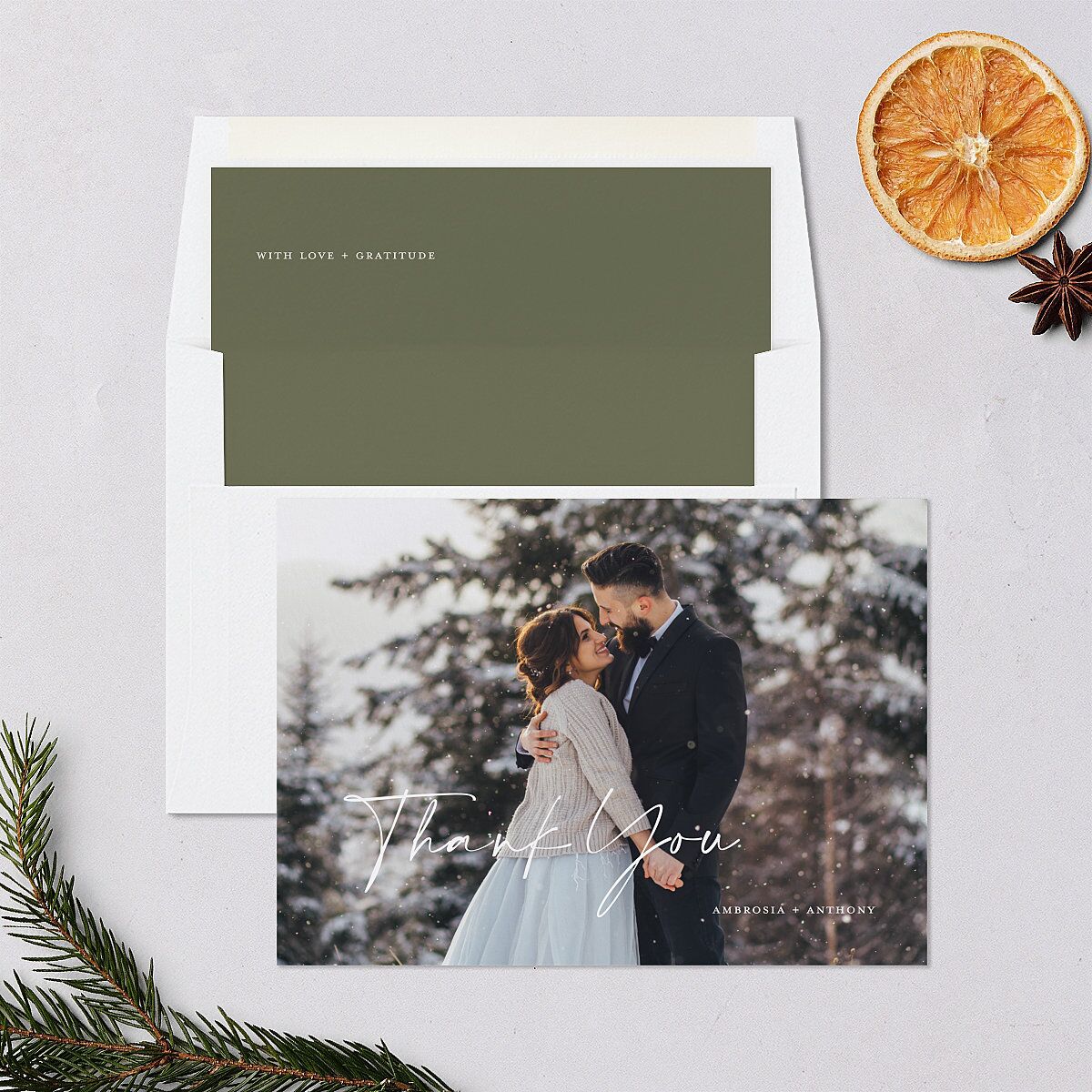 Scripted Thanks Holiday Cards Pure White Signature Blank Standard Landscape