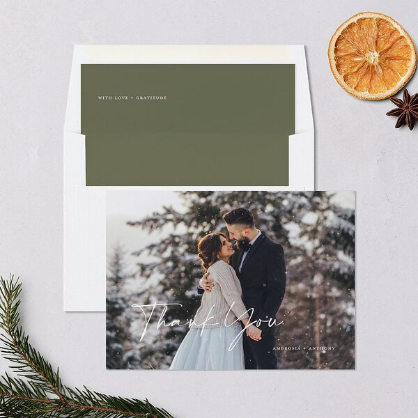 Scripted Thanks Holiday Cards Pure White Signature Blank Standard Landscape