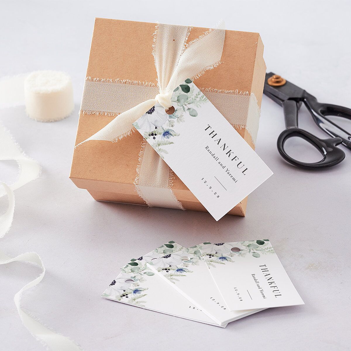 Elegant Anemone Favor Gift Tags Ice Blue Signature