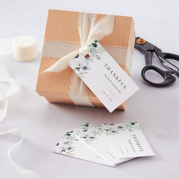 Elegant Anemone Favor Gift Tags Ice Blue Signature