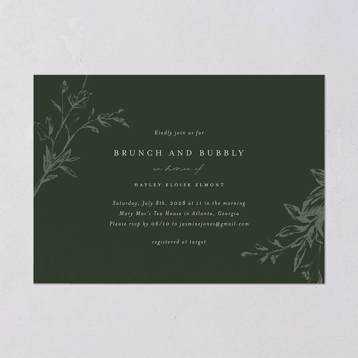 Shining Leaves Bridal Shower Invitations Dark Green Signature Blank