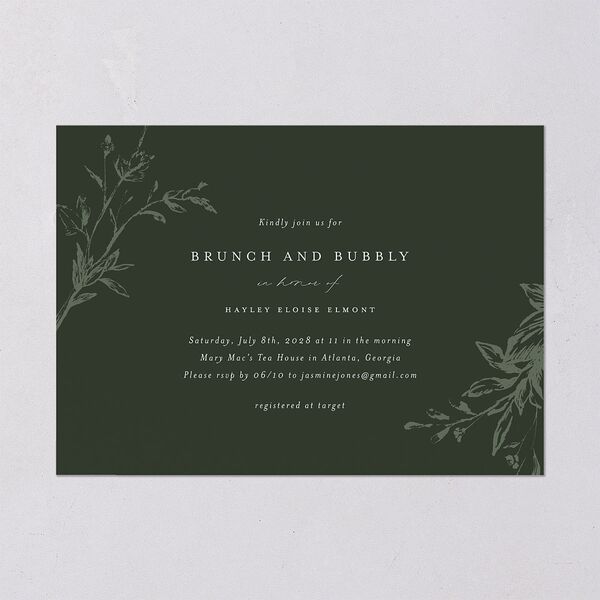 Shining Leaves Bridal Shower Invitations Dark Green Signature Blank