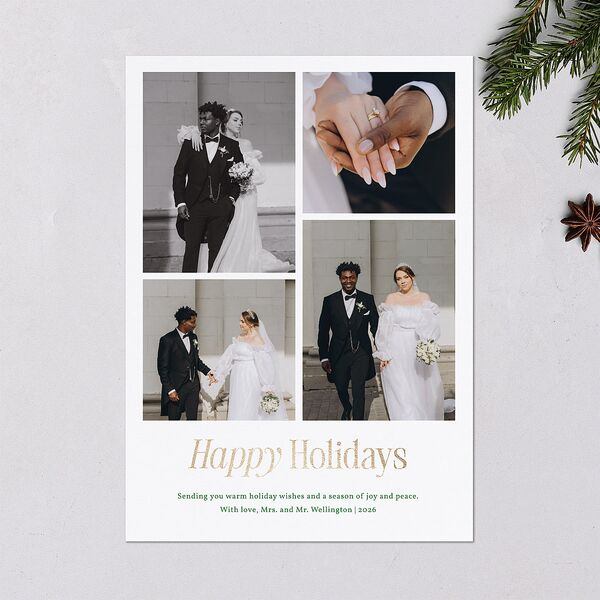 Simply Happy Foil Holiday Cards Gold Jewel Green Signature Blank Portrait Standard