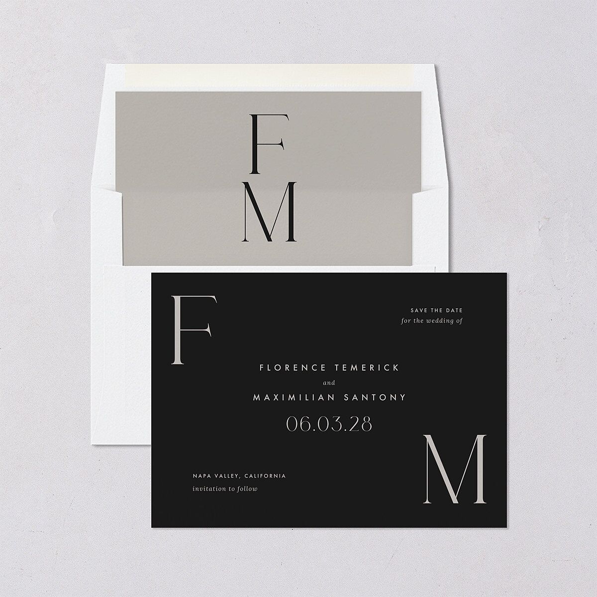 Modern Initials Save The Date Cards Midnight Signature smooth Blank No Standard