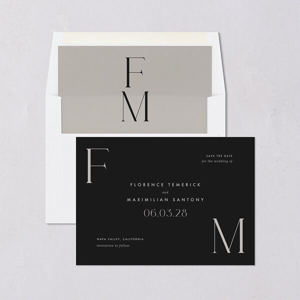 Modern Initials Save The Date Cards Midnight Signature smooth Blank No Standard