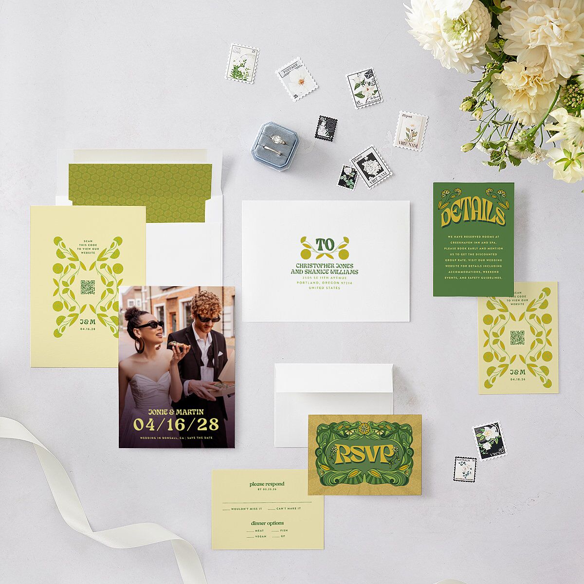 Wedstock Save the Date Cards Scottish Green Signature smooth Blank No Standard