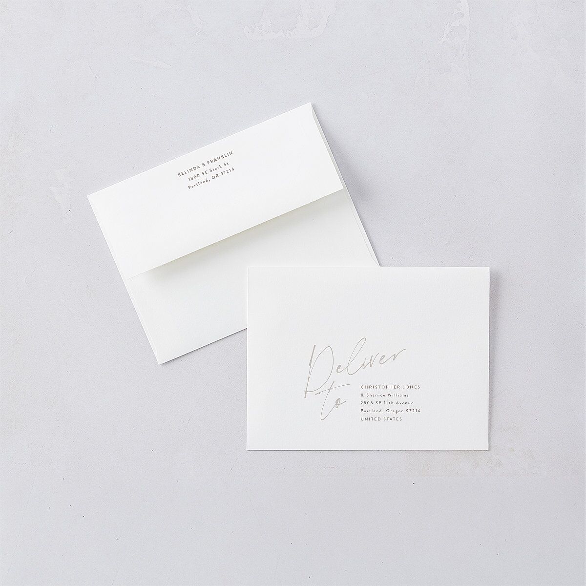 Modern Script Names Save the Date Petite Cards Shadow Gray Signature smooth Blank No Standard