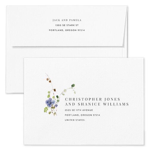 Glistening Wildflower Wedding Invitation Envelopes Kraft Moody Blue Return Address Standard Signature