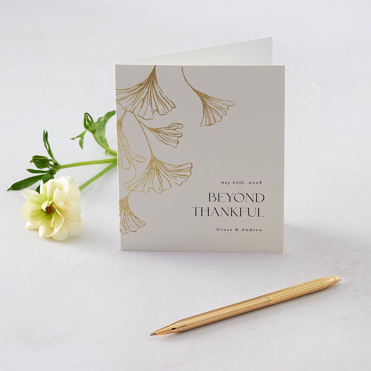 Ginkgo Leaves Thank You Cards Gold Champagne