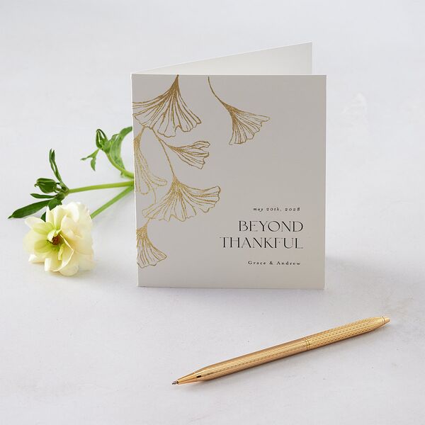 Ginkgo Leaves Thank You Cards Gold Champagne