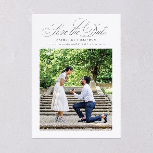 Luxury Floral Monogram Save the Date Cards Cotton Signature smooth Blank No Standard
