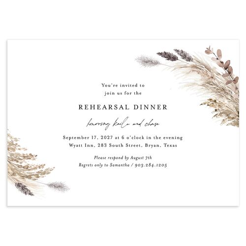 Soft Pampas Botanical Rehearsal Dinner Invitations Midnight Signature Blank Standard