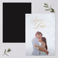 Rose Garden Crest Save the Date Cards by Bridgerton Gold Pure White Signature smooth Blank No