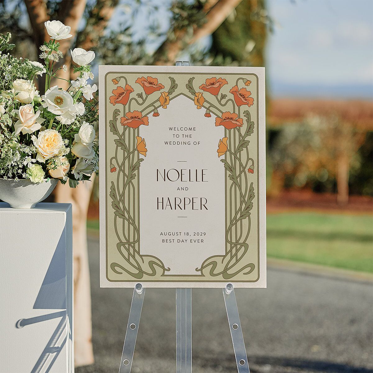 Vintage Nouveau Floral Standard Welcome Sign Medium Pear Standard Indoor Foam Core M Welcome