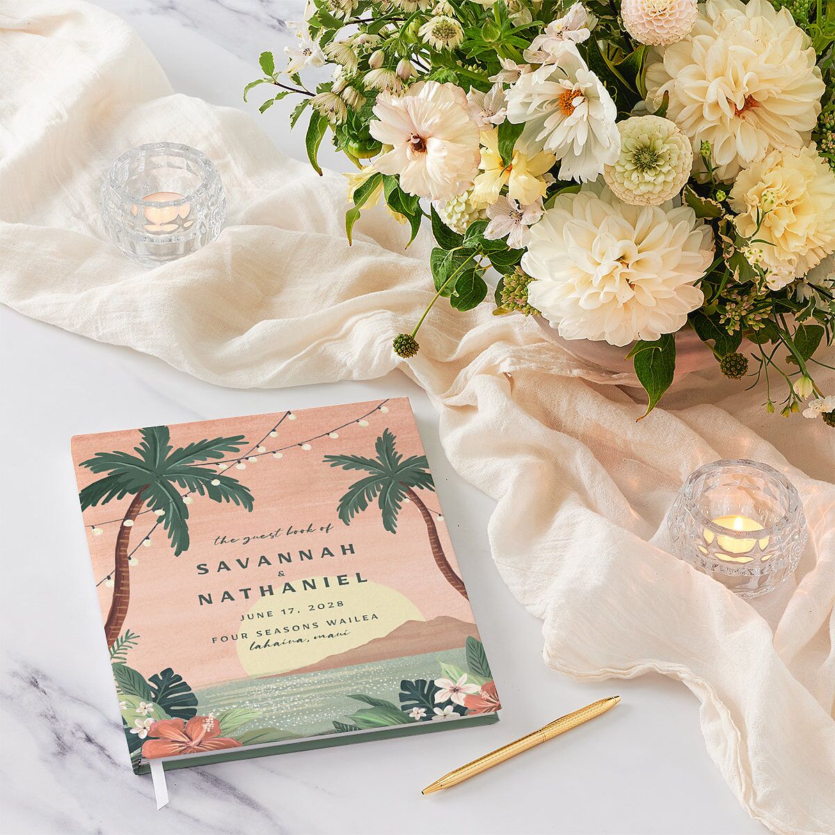 Vintage Hawaiian Island Wedding Guest Book Eucalyptus