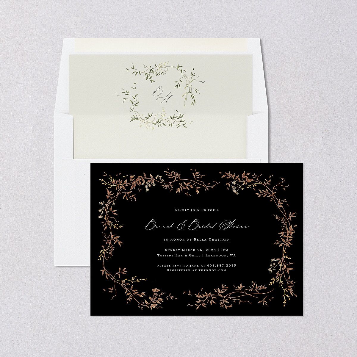 Dainty Fairytale Greenery Bridal Shower Invitations Hunter Green Signature Blank