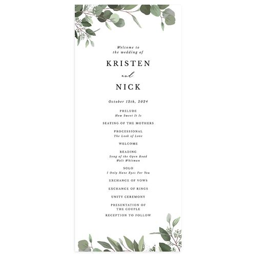Eucalyptus Frame Wedding Programs Pure White Signature
