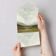 Western Valley All-in-One Wedding Invitations Sage Signature Light Both Recipient and Return Addresses No