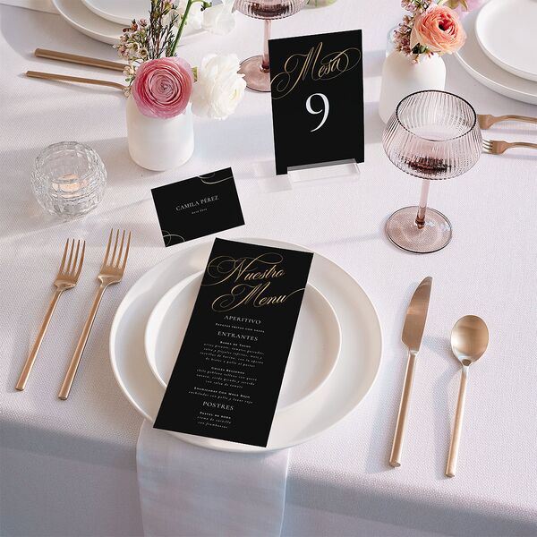 Nuestra Boda Table Numbers Gold Charcoal Signature