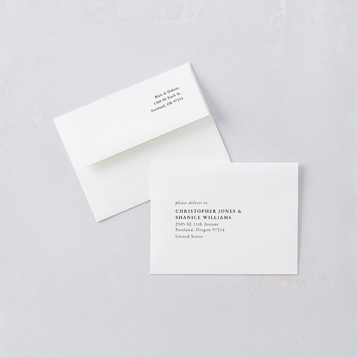 Vertical Names Thank You Card Envelopes White Pure White Both Recipient and Return Addresses Signature Standard