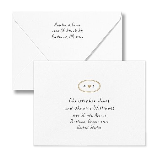Handwritten Photo Faux Postcard Save the Date Petite Card Euro Envelopes White Sand Both Recipient and Return Addresses Luxe Signature