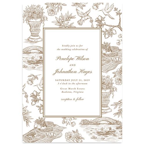 Elegant Italian Toile Wedding Invitations Mocha Signature Blank No Standard