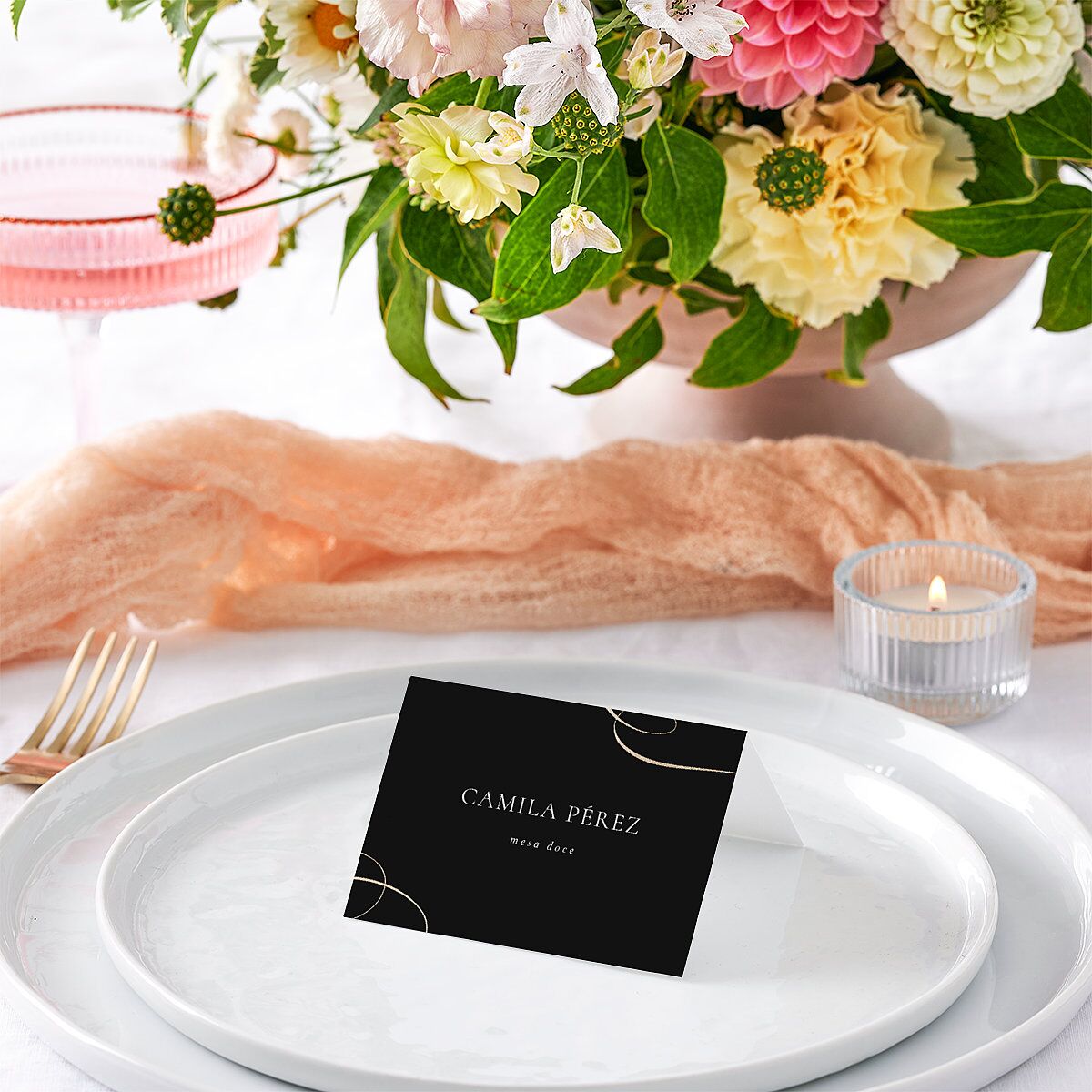 Nuestra Boda Place Cards Gold Charcoal Signature