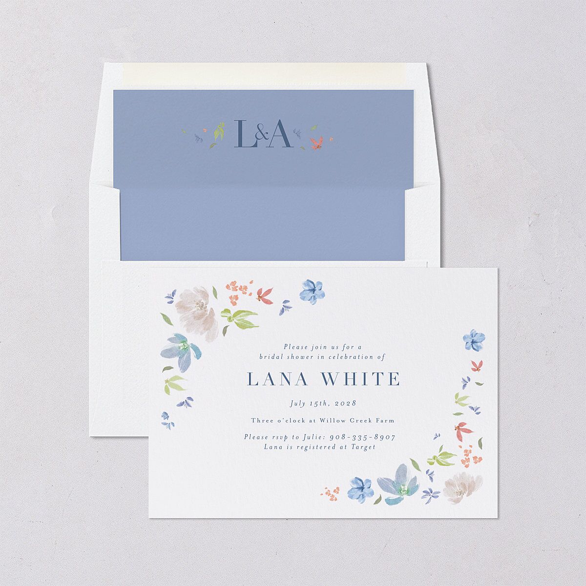 Floral Appliqué Bridal Shower Invitations Slate Signature Blank Standard