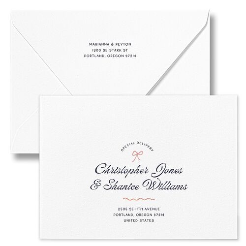 Whimsical Drawn Flowers Wedding Invitation Euro Envelopes White Navy Both Recipient and Return Addresses Luxe Signature