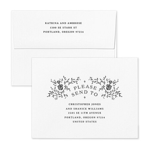 Skeleton Spirits Save the Date Magnet Envelopes Rose Licorice Return Address Signature Standard