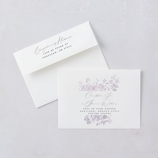 Monochrome Blooms Wedding Invitations Gold Sheer Lilac Signature Blank No Standard