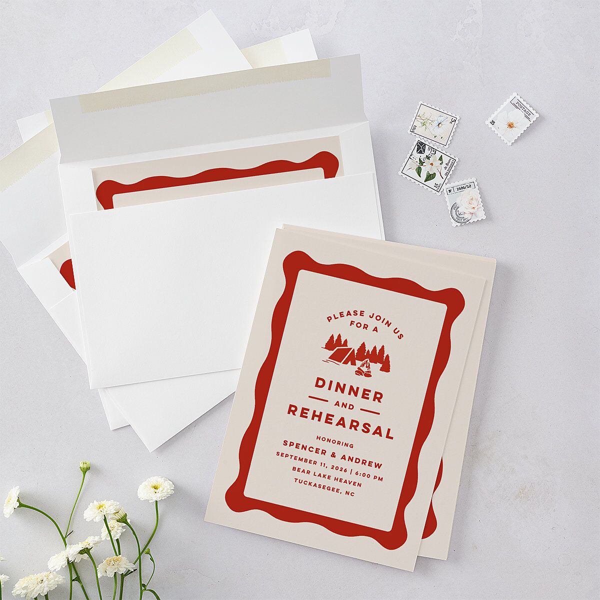 Adventure Icon Rehearsal Dinner Invitations Ruby Signature Blank
