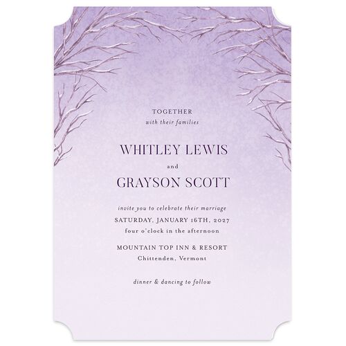 Snowflake Branches Wedding Invitations Lilac Signature Blank No Ticket
