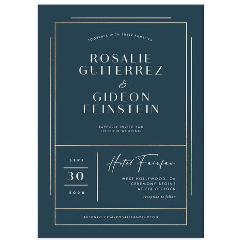 Refined Frame Wedding Invitations Gold Moody Blue Signature Blank No Standard