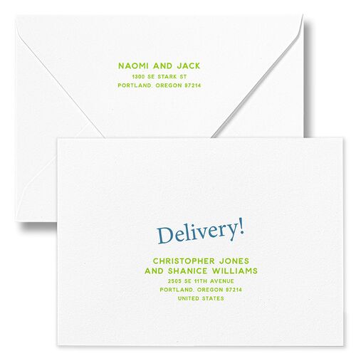 Color Pop Retro Photo Wedding Invitation Euro Envelopes White Avocado Recipient Address Luxe Signature