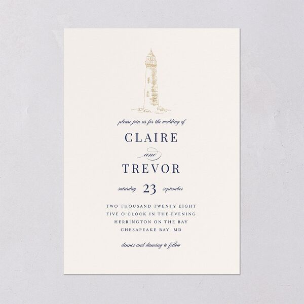 Elegant Lighthouse Foil Wedding Invitations Gold Maritime Signature Blank No Standard