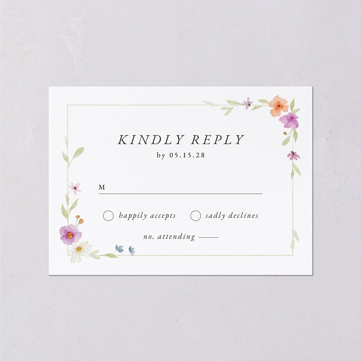 Classic Wildflower Frame Wedding Response Cards Amethyst Signature Standard