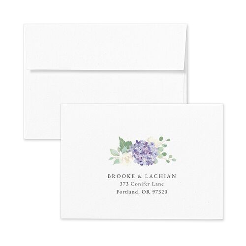 Elegant Hydrangea Wedding Response Card Standard Envelopes White Boysenberry Return Address Signature Standard