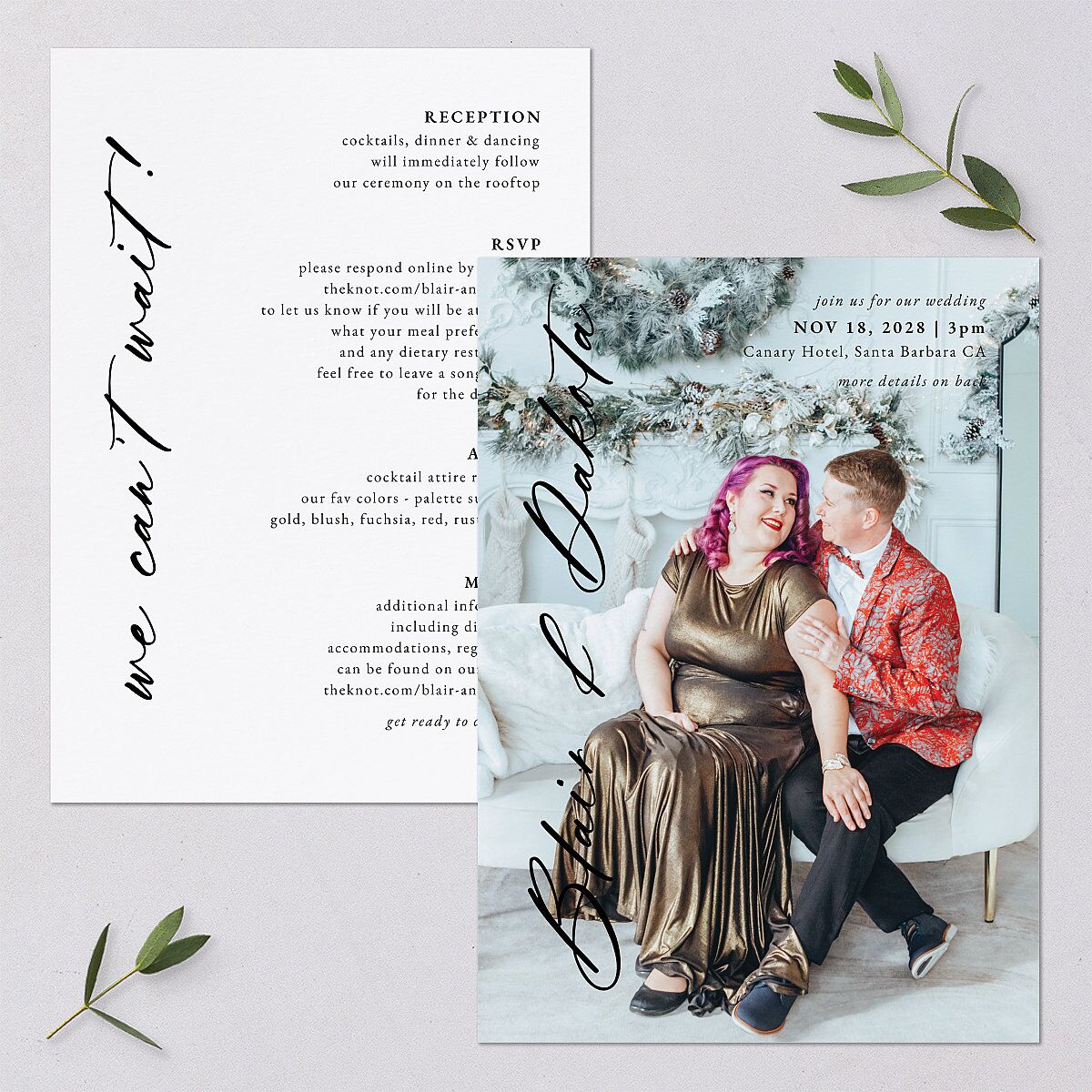 Vertical Names Wedding Invitations Pure White Signature Blank No Standard