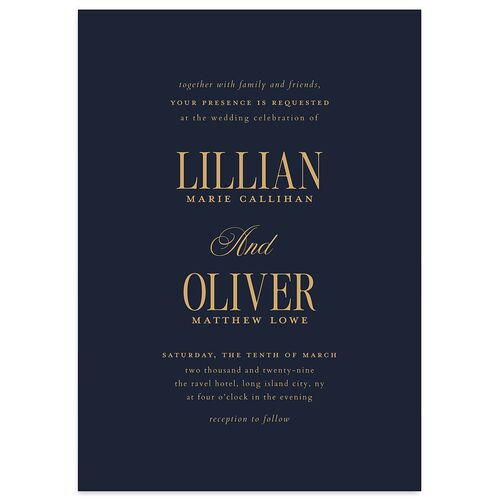 Traditionally Classic Wedding Invitations Navy Signature Blank No Standard