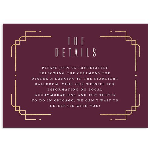 Vintage Deco Wedding Event Detail Cards Gold Merlot Signature Standard
