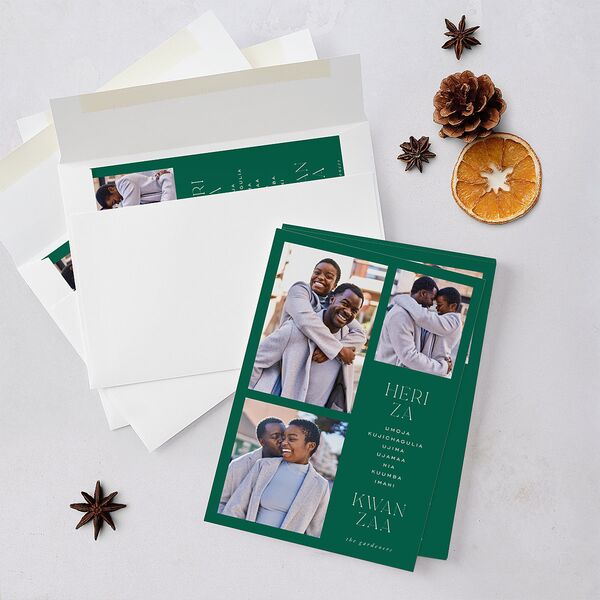 Kwanzaa Grid Holiday Cards Emerald Signature Blank Portrait Standard