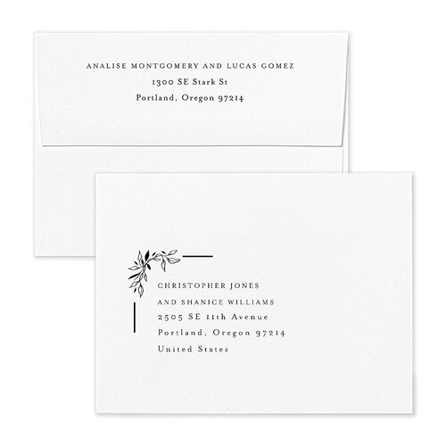 Monogram Leaves Thank You Card Envelopes White Eucalyptus Both Recipient and Return Addresses Signature Standard