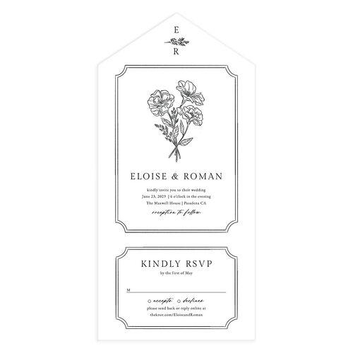 Vintage Botanical Sketch All-in-One Wedding Invitations Midnight Signature Light Both Recipient and Return Addresses No